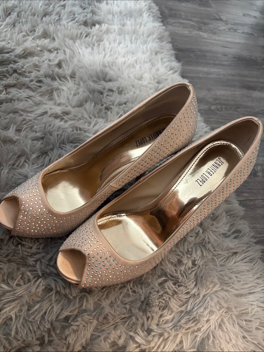 Jennifer Lopez Blush Crystal Peep-Toe Heels